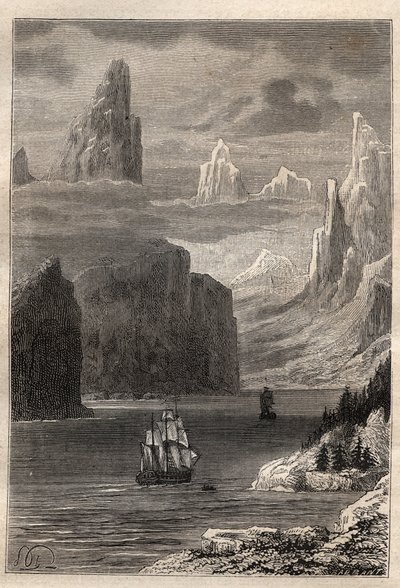 Third voyage by Captain James Cook: Entrance of Prince William (Alaska) - illustration taken from “The Great Mariners of the 18th century” by Unknown artist