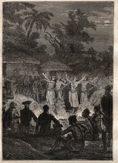 Third voyage (1776-1779) by Captain James Cook: a feast on the islands of the Friends (Kingdom of Tonga, Polynesia) - illustration taken from 