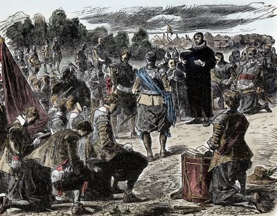 Thirty Years War: Swedes at Prayer before the Battle of Luetzen - King Gustave II Adolphe of Sweden and his troops gather for a religious celebration before the Battle of Lutzen by Unknown artist