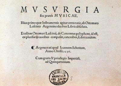 Title page of Musurgia practical manual of music by Unknown artist