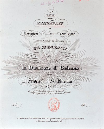 Title Page of Musical Score of Grande Fantaisie by F. Kalkbrenner by Unknown artist