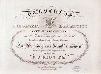 Title page of musical score of Timotheus by G F Handel (1812) by Unknown artist