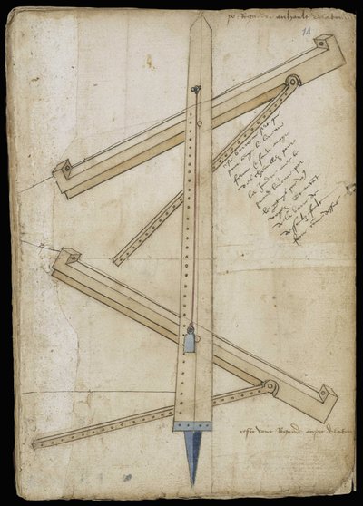 Tower measuring machine - Manuscript: parchment sheet of an engineer
