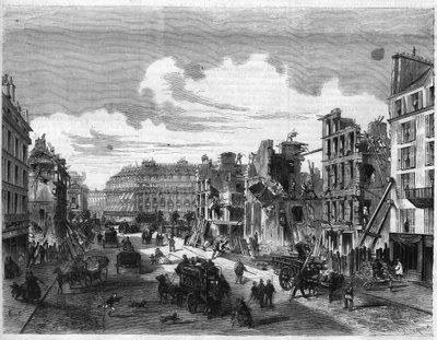 Transformations of Paris under the Second Empire: demolition of the Rue de la Paix for the opening of the Rue Reaumur. Engraving in 