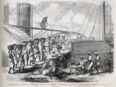 Transport of Coal on Board Steamships in Kingston - Engraving from 