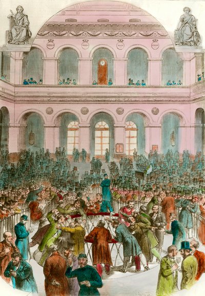 Trash of Exchange Agents at the Bourse de Paris Engraving 1856 by Unknown artist