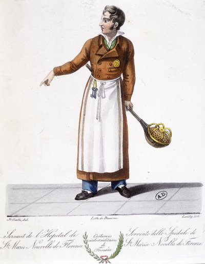 Tuscany costume: Nurse. Serving from the Hospital of Santa Maria Novella in Florence. Engraving of the 19th century by Unknown artist