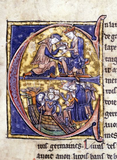 Two kings of Brittany: Bans de Berroye (father of Lancelot) and Boorz de Gaune. Manuscript: Conquest of the Holy Grail, written 717 years after the passion of our lord. Bibliotheque municipale de Rennes, ms. 255 (Collection of novels of the Round Table) by Unknown artist