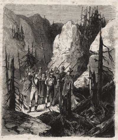 Tyrolean patriot Andreas Hofer (1767-1810) being arrested (engraving from 1879 in 