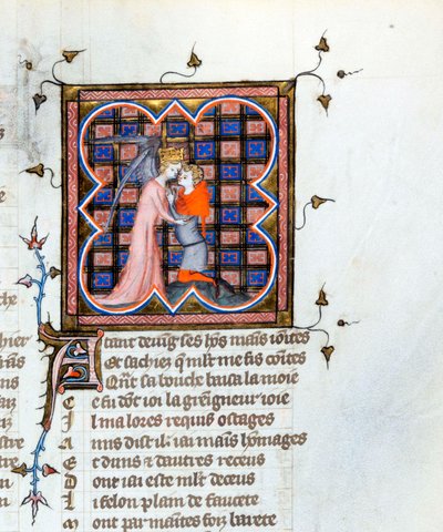 An Angel Crowning and Embracing a Man - Illuminated Page from the Manuscript 
