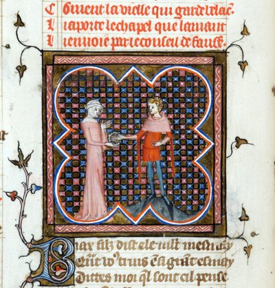 A Young Man and an Old Woman - Illuminated Page from the Manuscript 