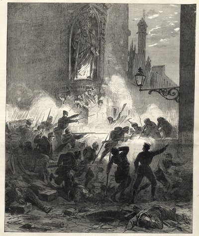 Uprising by the Republicans in Catalonia: fighting in Barcelona in the night of 25 to 26 September 1869 - Sexenio Democratico - Spain under the rule of General Francisco Serrano 1869/1870 by Unknown artist