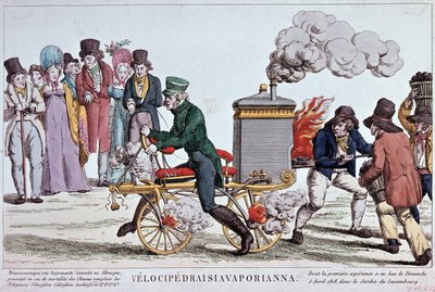 Velocipedraisiavaporianna: Steam Velocipede - Engraving around 1818 by Unknown artist