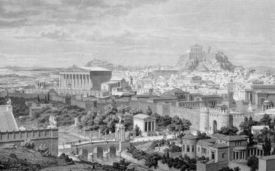View of Athens, the Temple of Hadrian and the Acropolis by Unknown artist