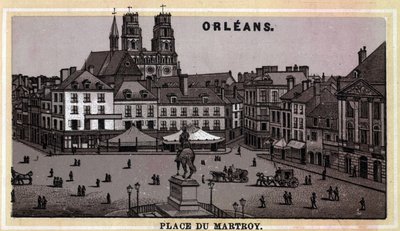 View of Place du Martroy in Orleans, Department of Loiret and Centre region, France. Chromolithography of the late 19th century by Unknown artist