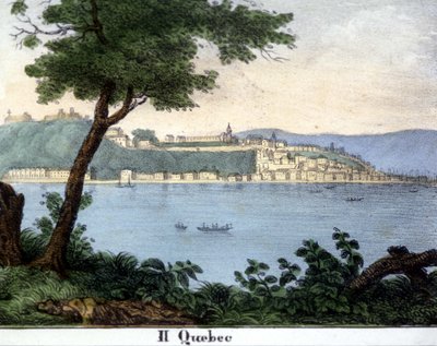 View of Quebec City at the beginning of the 19th century. Colour lithography by Unknown artist