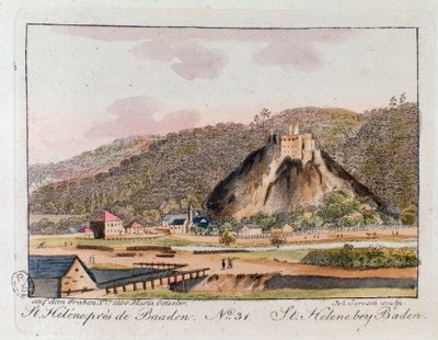 View of St. Helene in Baden, Austria. Engraving from 1815 by Unknown artist