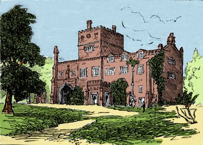 View of Tavistock Abbey, residence of Francis Drake (1540-1596), privateer and British explorer. Illustration of the 19th century by Unknown artist