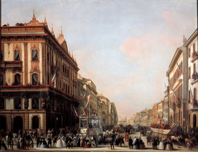 View of Venezia Street with Carnival Float, Milan by Unknown artist