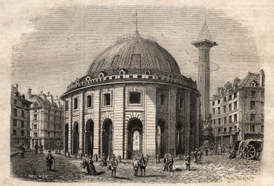 View of Halle au Ble in Paris and the Medici column, engraving early 19th century by Unknown artist