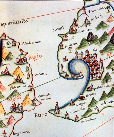 View of the Detroit of Messina between Calabria and Sicily in Italy by Unknown artist