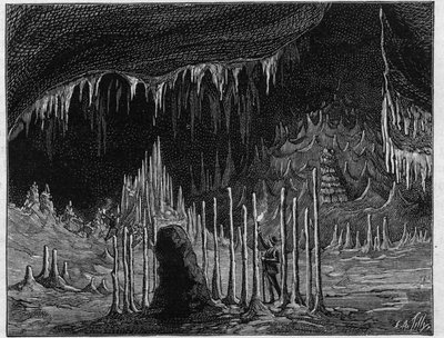 View of the Hall of the Church in the cave of Dargilan (engraving) by Unknown artist