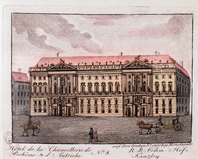 View of the Hotel of the Chancellery of Boheme and Austria in Vienna, Austria. Engraving from 1815 by Unknown artist