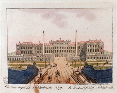 View of the Imperial Castle of Schonbrunn near Vienna, Austria. Engraving of 1815 by Unknown artist