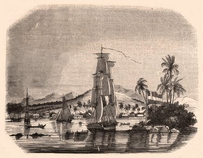 View of the bay Papeete and block Queen, Tahiti, French Polynesia and in the foreground sailboats and boats by Unknown
