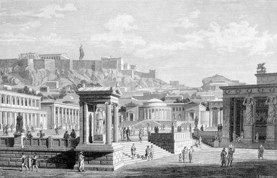 View of the city center of Athens. Engraving from 1877 by Unknown artist