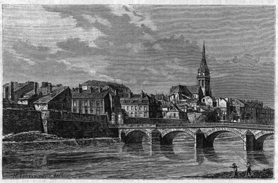 View of the city of Mezieres at the end of the 19th century. Engraving in 