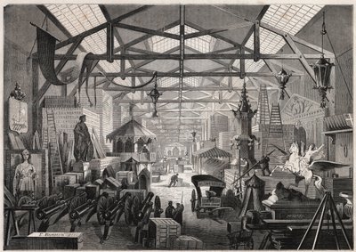 View of the construction workshops of Eugene Delessert, company organizing public parties, avenue Dauphine in Paris - Engraving in 