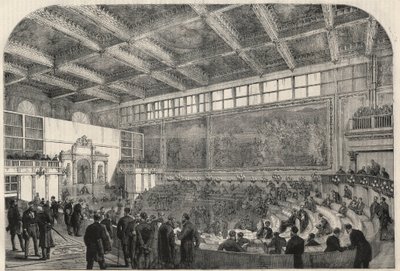View of the deputies room at Palazzo Vecchio in Florence, Italy. Engraving in 