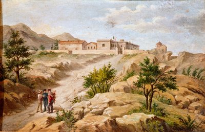 View of the house of the Italian patriot and hero of the Risorgimento Giuseppe Garibaldi with two peasants by Unknown artist