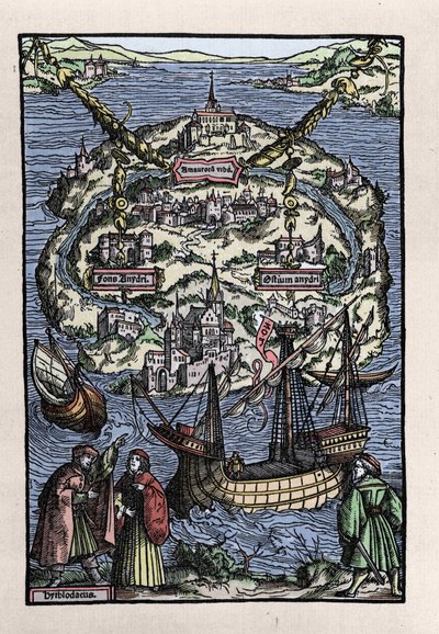 View of the island of Utopia from the book of Thomas More (1478-1535), 