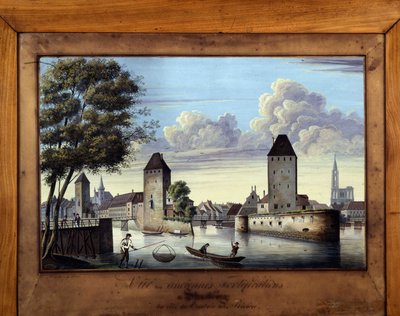 View of the Old Fortifications in Strasbourg on the Side of the River Entrance - Painting on Glass by Unknown artist