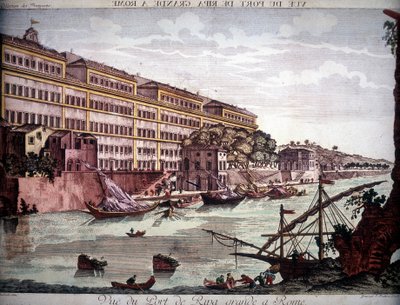 View of the port of Ripa Grande on the Tiber - engraving by Unknown artist