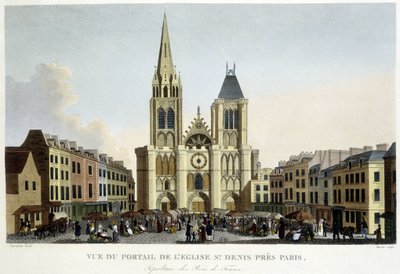 View of the portal of the church of St Denis, near Paris, burial of the kings of France, and market on the square - in “Paris par Courvoisier” by Unknown artist
