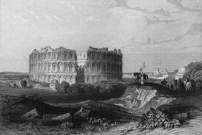 View of the ruins of the amphitheatre of Jemm in Algeria in the 19th century, In 