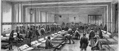 View of the shelter of the Hospitalite by night at 59 rue de Tocqueville in Paris by Unknown artist