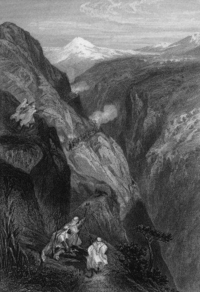 View of the teniah of Mouzaïa, the pass of Mount Atlas crossed by the French army in 1830, in Algeria in the 19th century, in 