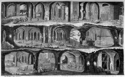 View of underground works in the salt mines of Wieliska, Gallicia. In Les wonders de l
