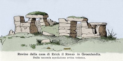 Viking: View of the Ruins of the House of the Norwegian Eric the Red (Erik the Red) (940 or 950-1003 or 1010) in Greenland. Illustration of the 19th Century by Unknown artist