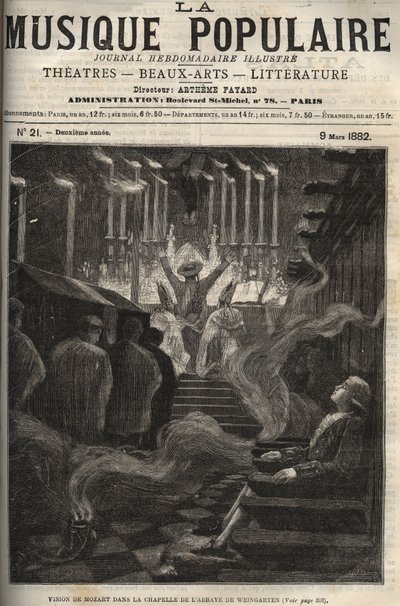 Vision of Wolfgang Amadeus Mozart (1756-1791) in the Chapel (Large Organ) of Weingarten Abbey in Germany - Engraving in 