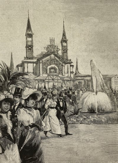 Visitors in Front of Sport Building at United Exhibitions, Milan, Italy by Unknown Artist