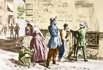 Viva Verdi: Enthusiastic inscriptions for Giuseppe Verdi in Naples under the Austrian occupation in 1859, following the ban on his opera 