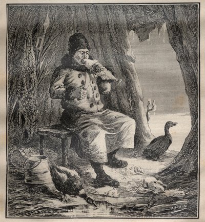 Voyages de Charles Rabot (1856-1944): Ostiak (Khanty or Khante) de Siberie mangant du poisson - Engraving in 