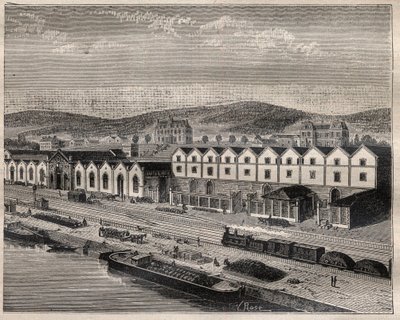 View of the Chateau de Pekin, Main Establishment of the Compagnie des Grands Vins de Champagne by Eugene Mercier - Engraving in 