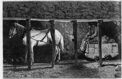 Wagonnet employed in the coal mines in Wales (engraving in 
