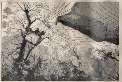 War of 1870: the descent of the balloon Armand Barbes with Leon Gambetta on board 7 October 1870 - Engraving In La Science francaise by Unknown artist